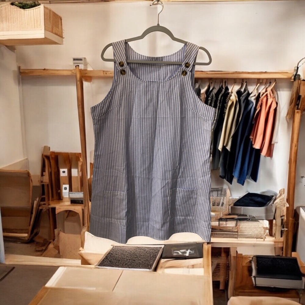 Striped Pinafore Apron Dress in Blue and White
